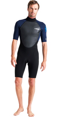 2026 C-Skins Mens Element 2 3/2mm Back Zip Shorty Wetsuit C-EL32SHM - Black / Slate / Cyan